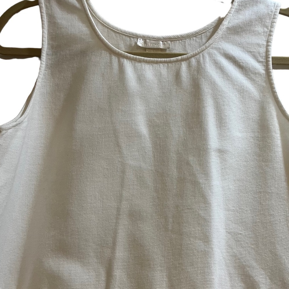 Whitewash 100% Cotton Pique Tank Top with Sheer Embroidered Hem On Front Sz M - Picture 8 of 8